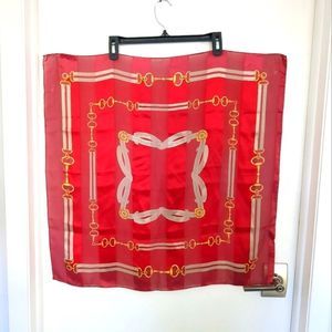 Red White and Gold Chain Print Square Scarf Wrap